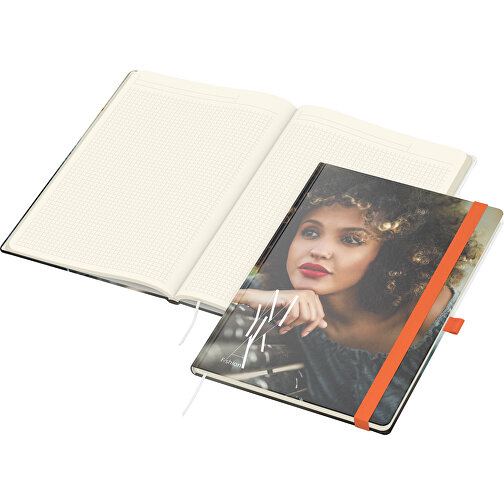 Notizbuch Match-Book Creme Bestseller A4 Cover-Star Matt-individuell, Orange , orange, Cremefarbenes Schreibpapier 90 g/m², 29,70cm x 21,00cm (Länge x Breite), Bild 1