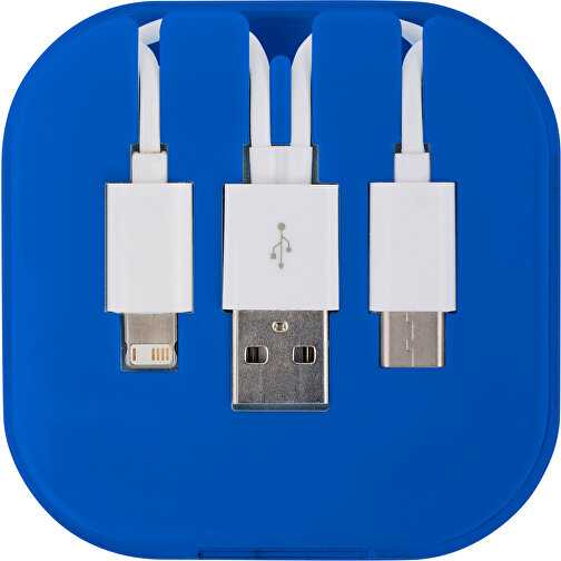 USB Ladekabel-Set 4 In1 Jonas , kobaltblau, ABS, Plastik, PVC, PS, 7,00cm x 1,90cm x 7,00cm (Länge x Höhe x Breite), Bild 1