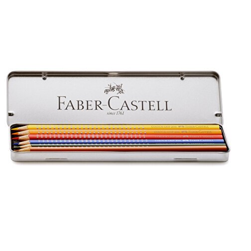 6 Colour Grip Im Metalletui Silber , Faber-Castell, silber, Holz, 17,60cm x 0,80cm x 0,80cm (Länge x Höhe x Breite), Bild 1