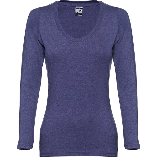 THC BUCHAREST WOMEN. Langärmeliges Tailliertes T-Shirt Für Frauen Aus Baumwolle , blau melliert, 100% Baumwolle, M, 63,00cm x 44,00cm (Länge x Breite), Bild 1