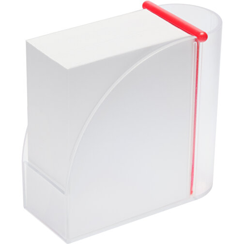 Zettelbox Mit Integriertem Köcher 'Design' , gefrostet glasklar, rot, PS+PAP, 10,70cm x 10,40cm x 5,40cm (Länge x Höhe x Breite), Bild 1