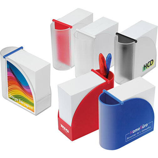 Zettelbox Mit Integriertem Köcher 'Design' , gefrostet glasklar, rot, PS+PAP, 10,70cm x 10,40cm x 5,40cm (Länge x Höhe x Breite), Bild 2