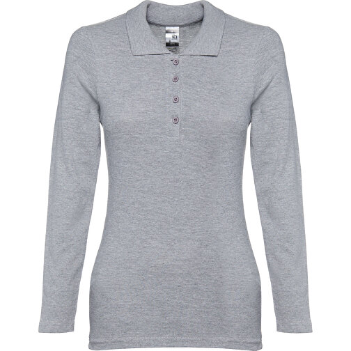 THC BERN WOMEN. Damen Langarm-Poloshirt , hellgrau melliert, 100% Baumwolle, M, 64,00cm x 43,00cm (Länge x Breite), Bild 1