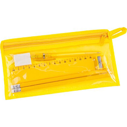Federmappe Set BAIKU , gelb, Vliesstoff/ PVC, 22,00cm x 11,80cm (Länge x Breite), Bild 1