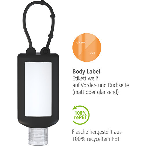Gel désinfectant pour les mains (DIN EN 1500), 50 ml Bumper (noir), Body Label (R-PET), Image 3
