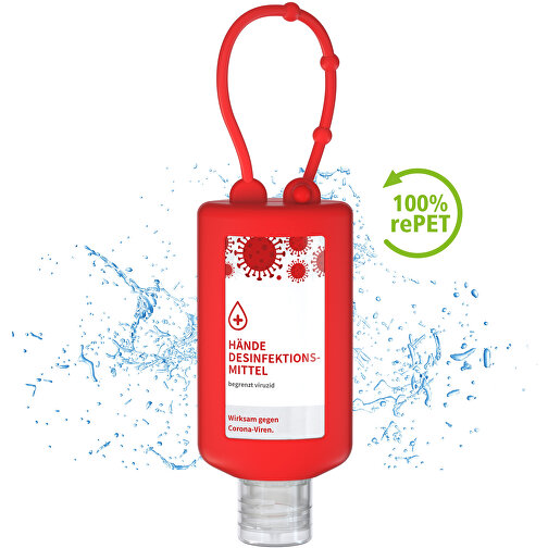 Gel desinfectante de manos (DIN EN 1500), 50 ml parachoques rojo, etiqueta para el cuerpo (R-PET), Imagen 1