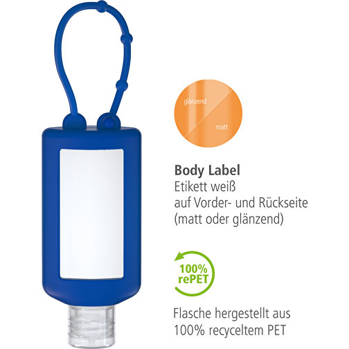 Gel désinfectant pour les mains (DIN EN 1500), 50 ml Bumper bleu, Body Label (R-PET), Image 3