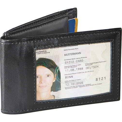 RFID Leder-Etui Für Kreditkarten Und Ausweise Mit Münzfach , schwarz, Lammleder, Metall, 10,80cm x 1,50cm x 7,40cm (Länge x Höhe x Breite), Bild 1