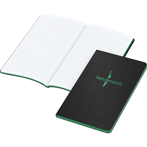 Notizbuch Tablet-Book Slim Bestseller Pocket, Grün , schwarz, grün, Hochweißes Schreibpapier 80 g/m², 15,20cm x 9,40cm (Länge x Breite), Bild 1