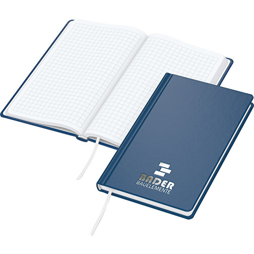 Notizbuch Easy-Book Basic Bestseller Pocket, Dunkelblau, Silberprägung , dunkelblau, silber, Hochweißes Schreibpapier 80g/m2, 15,20cm x 9,40cm (Länge x Breite), Bild 1