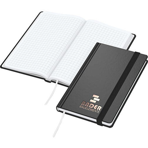 Notizbuch Easy-Book Comfort Bestseller Pocket, Schwarz Inkl. Kupferprägung , schwarz, kupfer, Hochweißes Schreibpapier 80g/m2, 15,20cm x 9,40cm (Länge x Breite), Bild 1