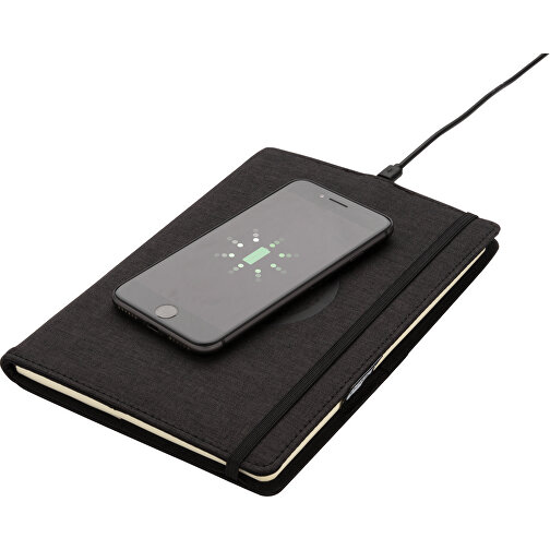 Air 5W Wireless Charging Nachfüllbares Journal-Cover A5, Schwarz , schwarz, Polyester, 22,30cm x 2,00cm (Länge x Höhe), Bild 3