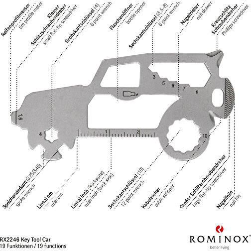ROMINOX® Key Tool SUV / Auto (19 Funktionen) (Einzelhandel) , Edelstahl, 7,00cm x 0,23cm x 3,20cm (Länge x Höhe x Breite), Bild 9