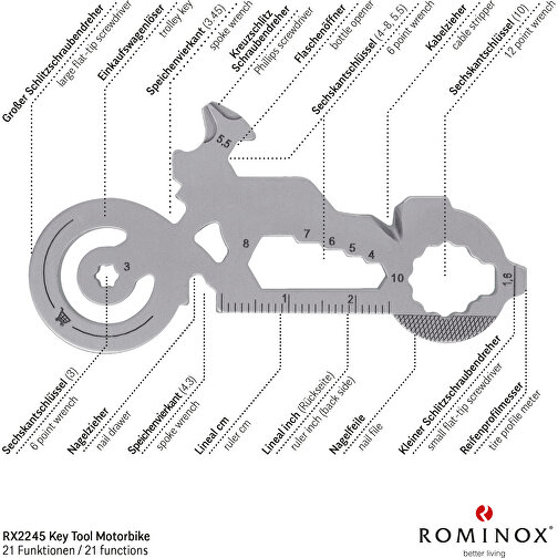 ROMINOX® Key Tool Motorbike / Motorrad (21 Funktionen) (Einzelhandel) , Edelstahl, 7,00cm x 0,23cm x 3,20cm (Länge x Höhe x Breite), Bild 9