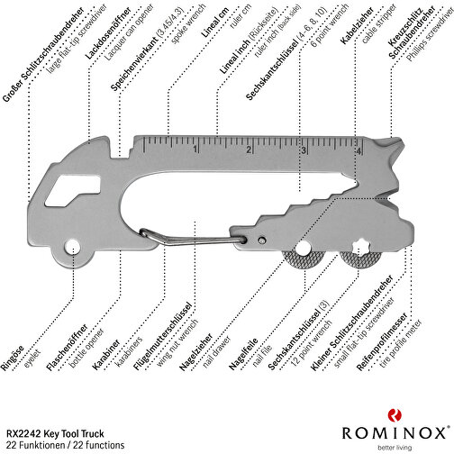 ROMINOX® Key Tool Truck / LKW (22 Funktionen) , Edelstahl, 7,00cm x 0,23cm x 3,20cm (Länge x Höhe x Breite), Bild 9