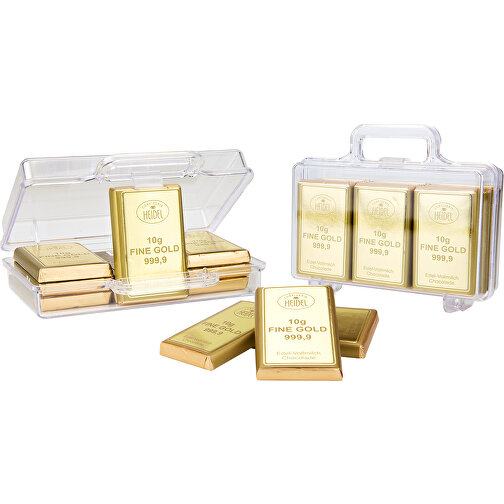Du Bist Gold Wert - Goldkoffer Mit 12 Goldbarren, Edelvollmilch-Schokolade (120 G) , Confiserie Heidel, Kunststoff, 12,00cm x 3,70cm x 10,00cm (Länge x Höhe x Breite), Bild 3