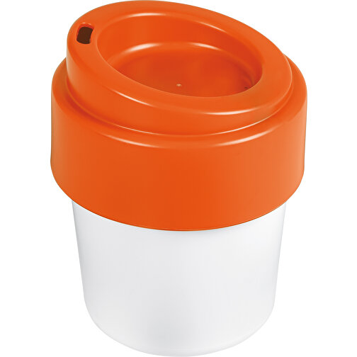 Heiss-aber-cool Kaffeebecher Mit Deckel 240ml , weiss / orange, Bio PE, 10,70cm (Höhe), Bild 1