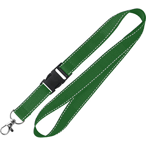20 Mm Lanyard Mit Reflektierenden Fäden , dunkelgrün, Polyester, 92,00cm x 2,00cm (Länge x Breite), Bild 1