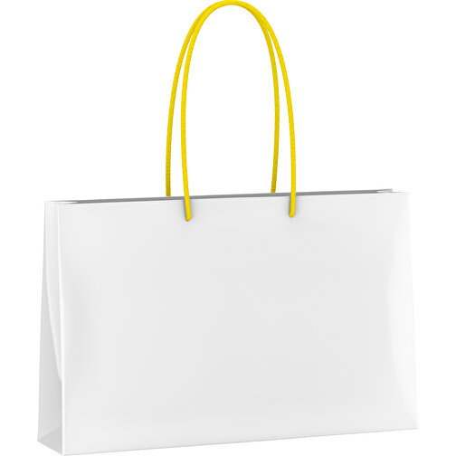 Tragetasche Classic 6 Mit Kunststoffkordeln , gelb/weiß, White Chrom Papier, 37,00cm x 24,00cm x 9,00cm (Länge x Höhe x Breite), Bild 1