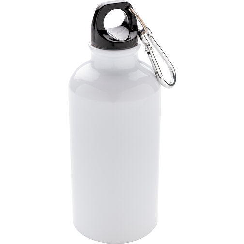 Aluminium Sportflasche Mit Karabiner, Weiß , weiß, Aluminium, 6,50cm x 17,50cm (Länge x Höhe), Bild 1