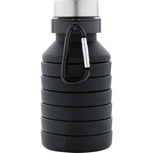 Auslaufgeschützte Faltbare Silikonflasche, Schwarz , schwarz, Silikon, 24,30cm (Höhe), Bild 3