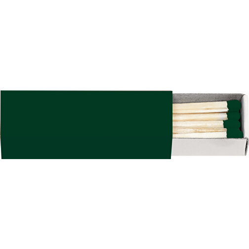 Streichholzschachtel 5,6 X 1,7 X 1,7 Cm , dunkelgrün/weiß, Holz, Karton, 5,60cm x 1,70cm x 1,70cm (Länge x Höhe x Breite), Bild 2