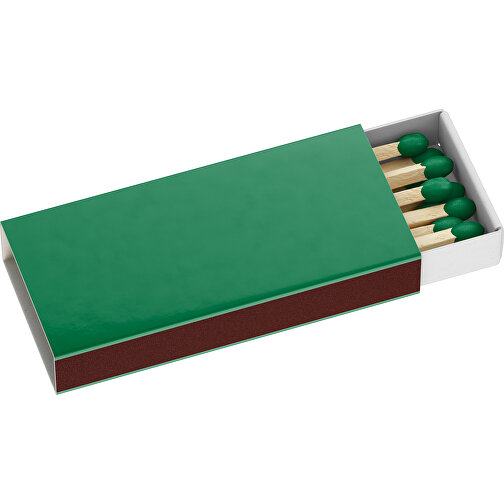 Streichholzschachtel 5,5 X 2,3 X 0,7 Cm , grün / weiß, Holz, Karton, 5,50cm x 0,70cm x 2,30cm (Länge x Höhe x Breite), Bild 1