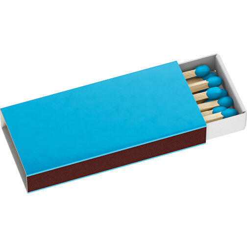 Streichholzschachtel 5,5 X 2,3 X 0,7 Cm , hellblau / weiß, Holz, Karton, 5,50cm x 0,70cm x 2,30cm (Länge x Höhe x Breite), Bild 1