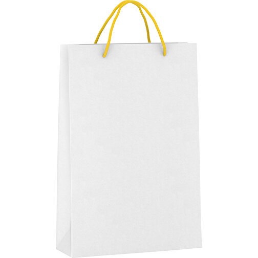 Tragetasche Basic 5 Mit Baumwollkordeln , gelb/weiß, Kraftpapier, 24,00cm x 36,00cm x 9,00cm (Länge x Höhe x Breite), Bild 1