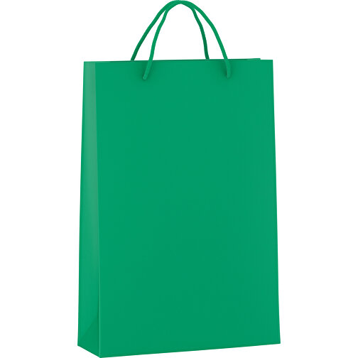 Tragetasche Basic 5 Mit Kunststoffkordeln , grün, Kraftpapier, 24,00cm x 36,00cm x 9,00cm (Länge x Höhe x Breite), Bild 1