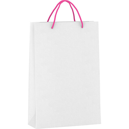Tragetasche Basic 5 Mit Kunststoffkordeln , pink/weiss, Kraftpapier, 24,00cm x 36,00cm x 9,00cm (Länge x Höhe x Breite), Bild 1