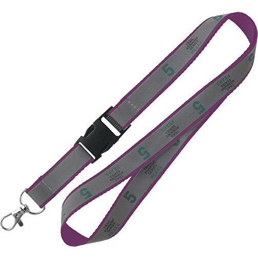 15 Mm Reflektierendes Lanyard , lila, Polyester, 92,00cm x 1,50cm (Länge x Breite), Bild 1