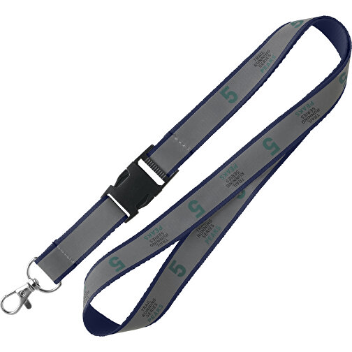 15 Mm Reflektierendes Lanyard , navy blau, Polyester, 92,00cm x 1,50cm (Länge x Breite), Bild 1