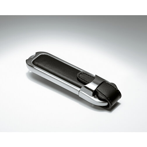 USB Stick Mit Lederapplikationen , schwarz MB , 4 GB , Metall, Leder MB , 2.5 - 6 MB/s MB , 8,60cm x 1,70cm x 2,40cm (Länge x Höhe x Breite), Bild 3
