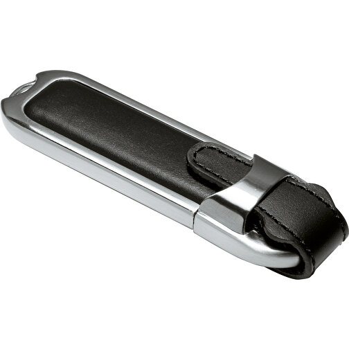 USB Stick Mit Lederapplikationen , schwarz MB , 32 GB , Metall, Leder MB , 2.5 - 6 MB/s MB , 8,60cm x 1,70cm x 2,40cm (Länge x Höhe x Breite), Bild 1