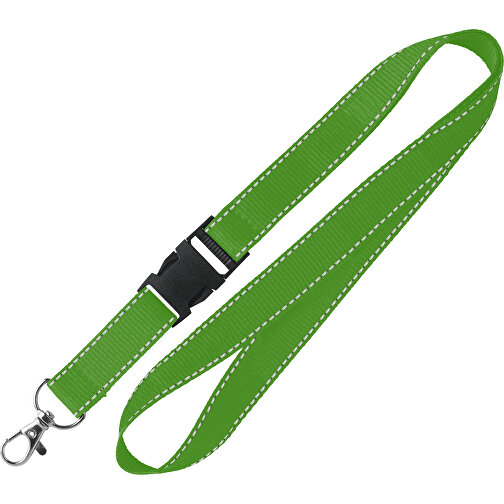 20 Mm Lanyard Mit Reflektierenden Fäden , grün, Polyester, 92,00cm x 2,00cm (Länge x Breite), Bild 1