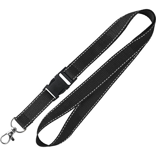 15 Mm Lanyard Mit Reflektierenden Fäden , schwarz, Polyester, 92,00cm x 1,50cm (Länge x Breite), Bild 1