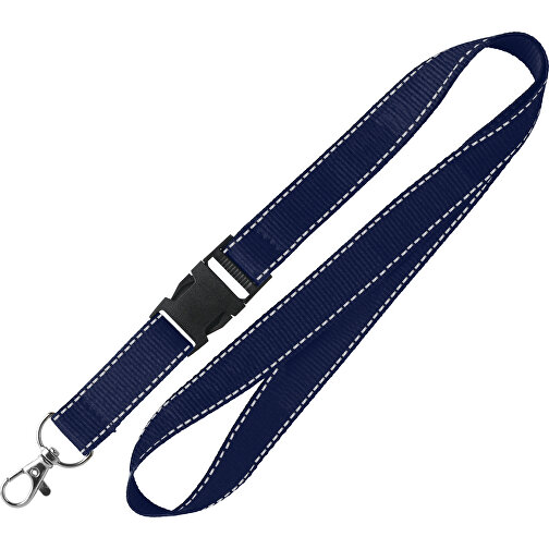 10 Mm Lanyard Mit Reflektierenden Fäden , navy blau, Polyester, 92,00cm x 1,00cm (Länge x Breite), Bild 1