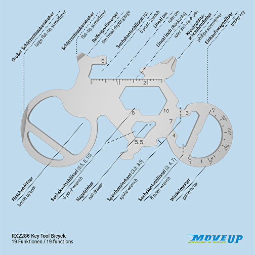 ROMINOX® Key Tool Bicycle / Fahrrad (19 Funktionen) (Einzelhandel) , Edelstahl, 7,00cm x 0,23cm x 3,20cm (Länge x Höhe x Breite), Bild 10