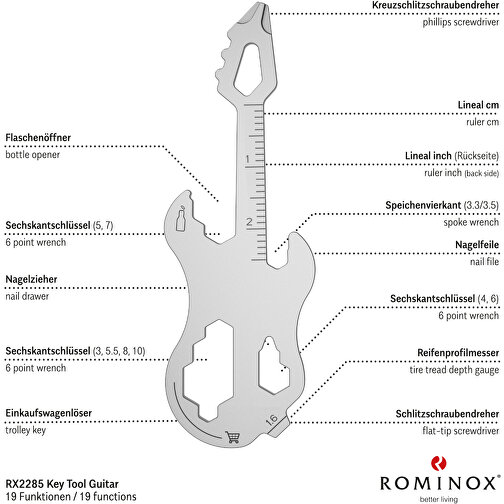 ROMINOX® Key Tool Guitar / Gitarre (19 Funktionen) (Einzelhandel) , Edelstahl, 7,00cm x 0,23cm x 3,20cm (Länge x Höhe x Breite), Bild 9