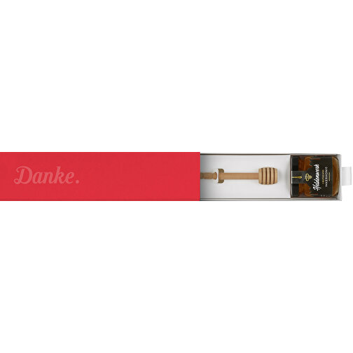 Dankebox 'Deutscher Imkerhonig' - Rot , rot, Papier, Pappe, Satin, 21,50cm x 5,50cm x 5,50cm (Länge x Höhe x Breite), Bild 1