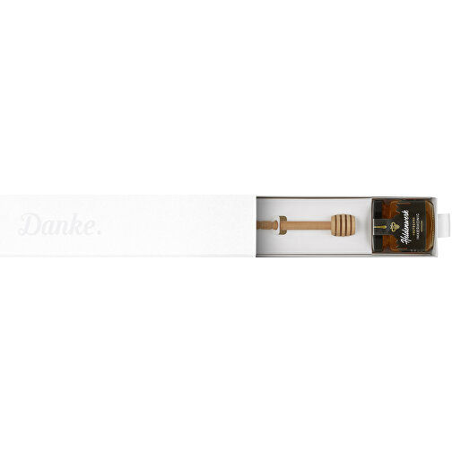 Dankebox 'Deutscher Imkerhonig' - Weiß , weiß, Papier, Pappe, Satin, 21,50cm x 5,50cm x 5,50cm (Länge x Höhe x Breite), Bild 1