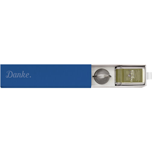 Dankebox 'Premium-Tee Aus Darjeeling' - Blau , blau, Papier, Pappe, Satin, 21,50cm x 5,50cm x 5,50cm (Länge x Höhe x Breite), Bild 1