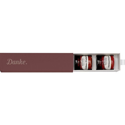Dankebox 'Feinster Fruchtaufstrich' - Rosa-rot , rosa-rot, Papier, Pappe, Satin, 21,50cm x 5,50cm x 5,50cm (Länge x Höhe x Breite), Bild 1