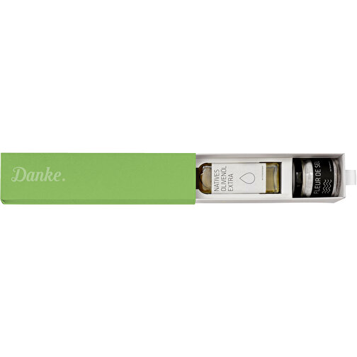 Dankebox 'Mediterrane Köstlichkeiten' - Grün , grün, Papier, Pappe, Satin, 21,50cm x 5,50cm x 5,50cm (Länge x Höhe x Breite), Bild 1