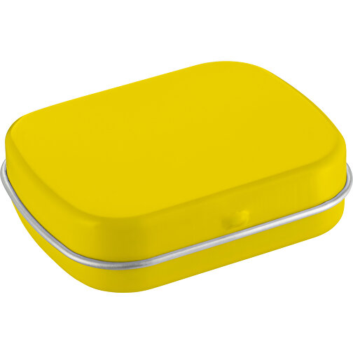 Scharnierblechdose Mit Minties , gelb, Metall, 1,70cm x 6,20cm x 5,00cm (Länge x Höhe x Breite), Bild 1