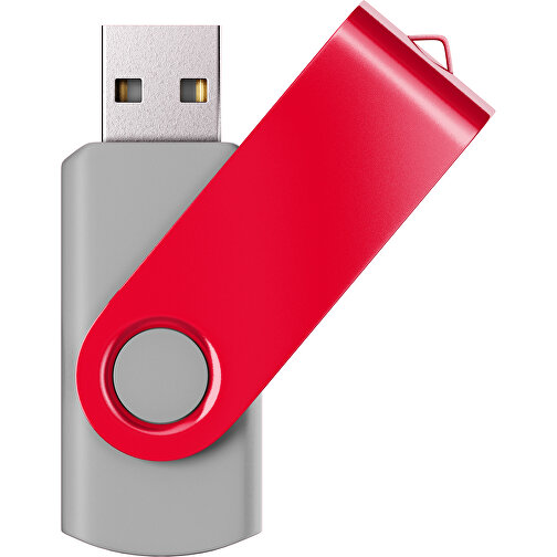 USB-Stick SWING Color 2.0 8 GB , Promo Effects MB , grau / ampelrot MB , 8 GB , Kunststoff/ Aluminium MB , 5,70cm x 1,00cm x 1,90cm (Länge x Höhe x Breite), Bild 1