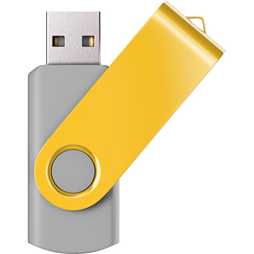 USB-Stick SWING Color 2.0 32 GB , Promo Effects MB , grau / goldgelb MB , 32 GB , Kunststoff/ Aluminium MB , 5,70cm x 1,00cm x 1,90cm (Länge x Höhe x Breite), Bild 1
