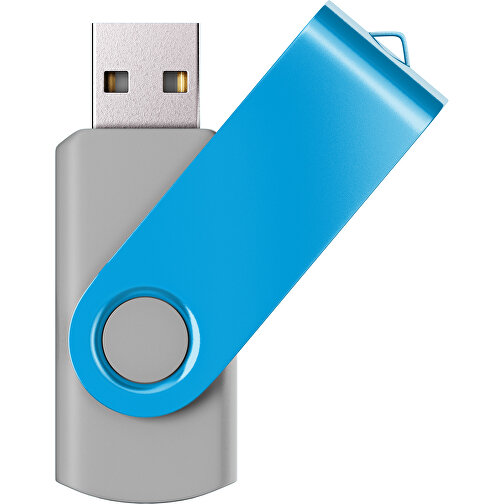 USB-Stick SWING Color 2.0 128 GB , Promo Effects MB , grau / himmelblau MB , 131 GB , Kunststoff/ Aluminium MB , 5,70cm x 1,00cm x 1,90cm (Länge x Höhe x Breite), Bild 1