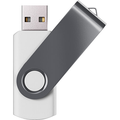 USB-Stick SWING Color 2.0 16 GB , Promo Effects MB , weiss / dunkelgrau MB , 16 GB , Kunststoff/ Aluminium MB , 5,70cm x 1,00cm x 1,90cm (Länge x Höhe x Breite), Bild 1